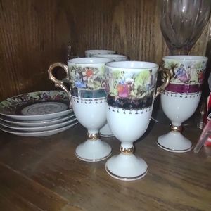 Antique fine china tall tea cups and saucers numbered